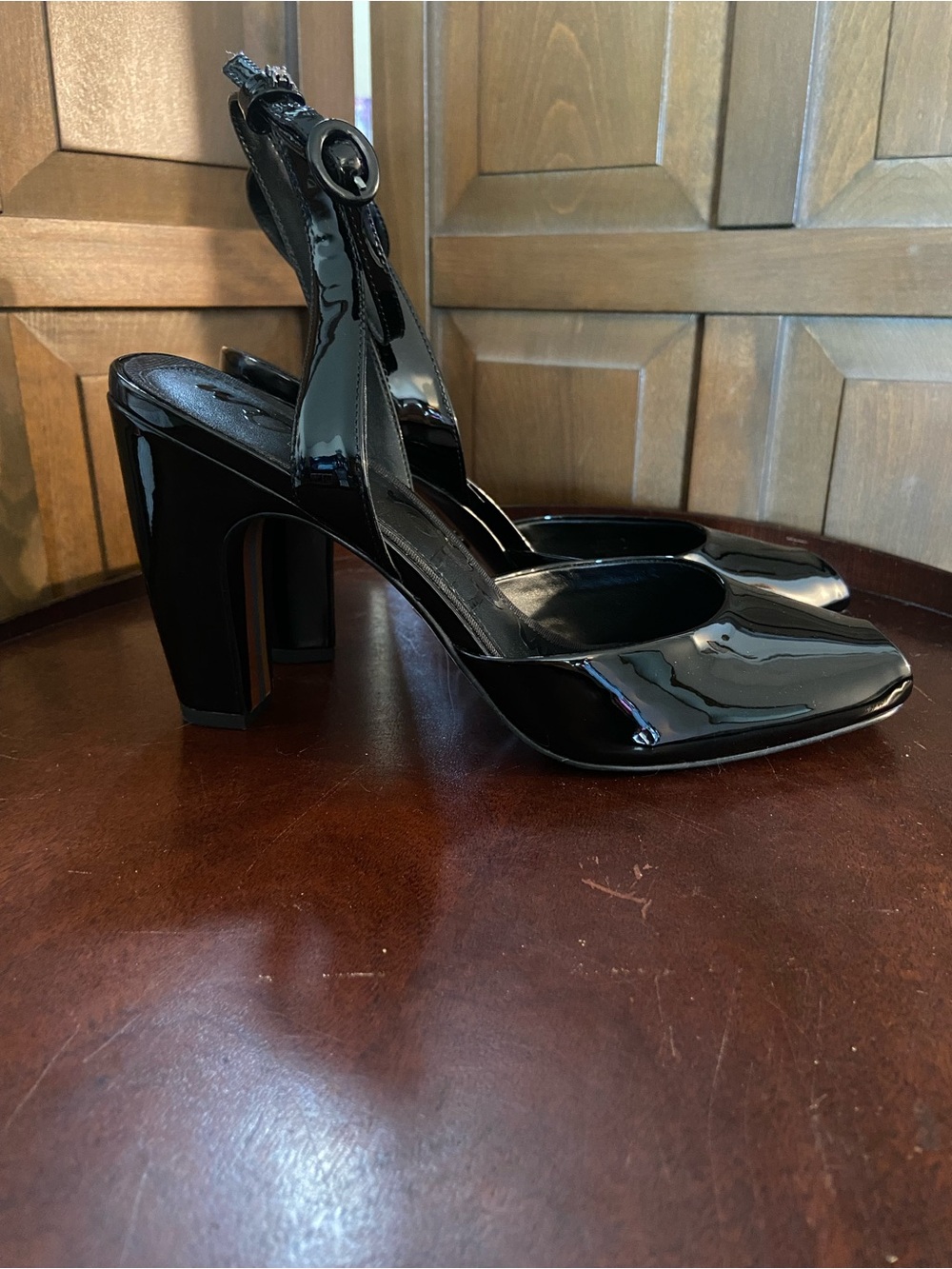 Sam Edelman Black Patent Peep-Toe Ankle-Strap Heels - Picture 2 of 6
